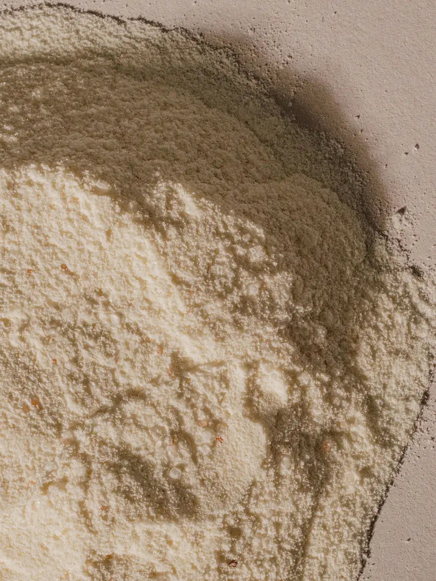 A close-up of lemon lime electrolyte powder to show its texture